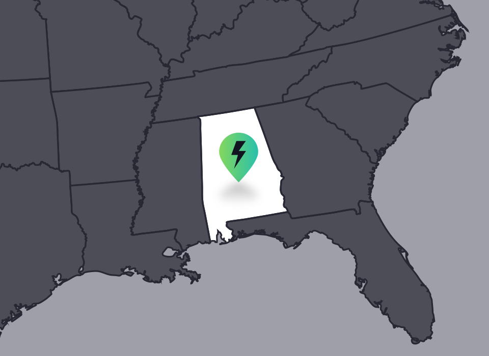 map highlighting the service area of Alabama